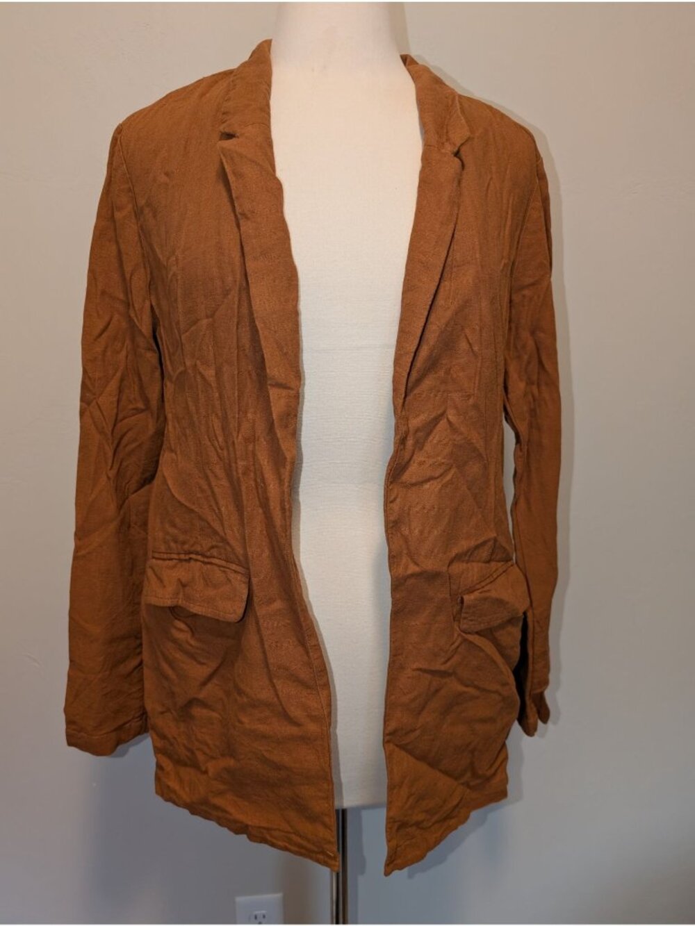 Old Navy Womens Linen-Blend Open-Front Blazer Jacket With Pockets Size L
